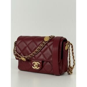 Chanel 2022 Twist Your Buttons Metier Mini Red Quilted Caviar Leather Flap Bag